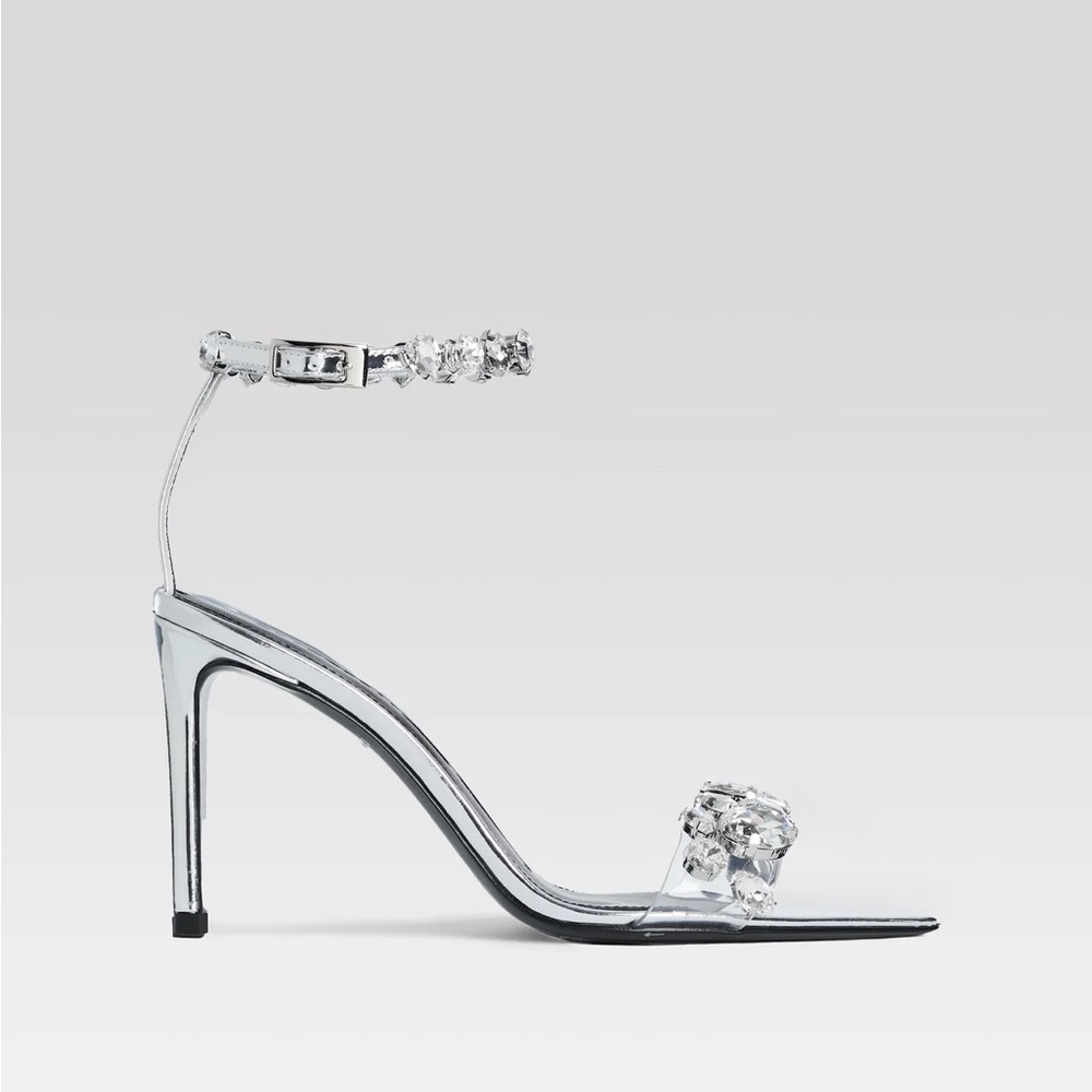 NWOT Retrofete Hanna Gemstone Silver Heels - Picture 2 of 16